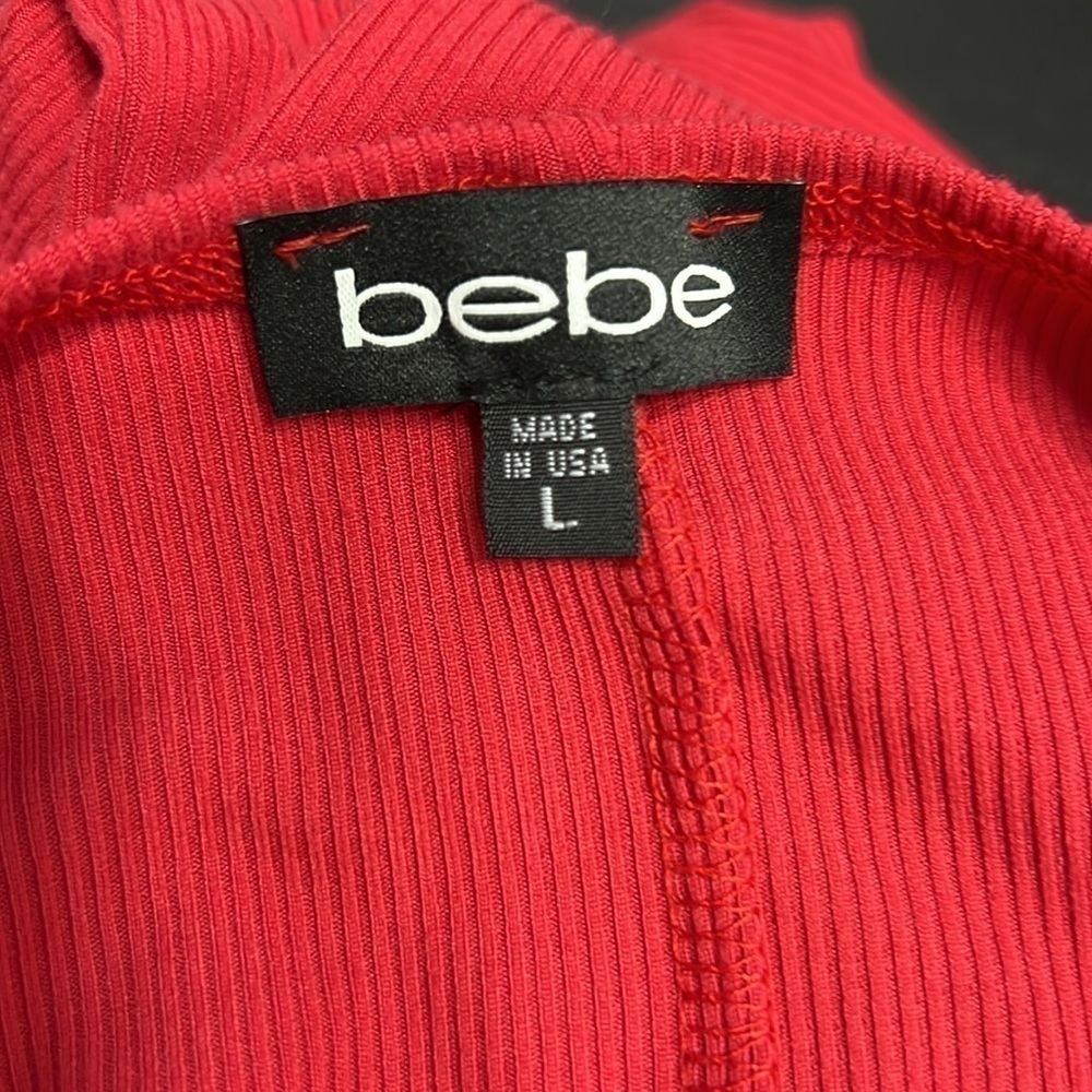 Bebe Red Ribbed Midi T Shirt Dress - Picture 3 of 5